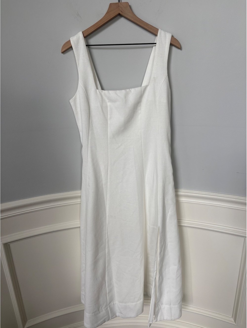 Showpo Structured Square Neck Princess Seam Midi Dress with Slit White Size 10